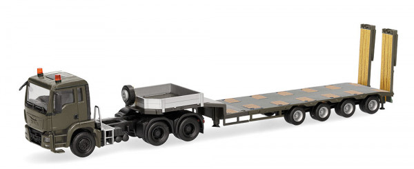 Herpa 747233 - MAN TGS M Semitieflade-Sattelzug mit Rampen 3a/4a "serbische Streitkräfte" (SRB)
