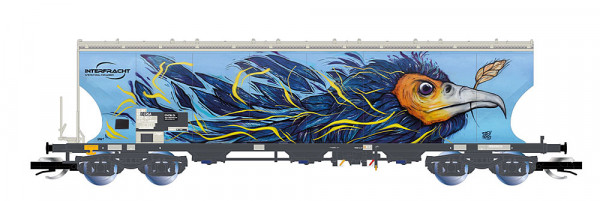 Arnold HN9775 - F-ERSA, 4-achs. Getreidesilo-Wagen mit runden Seitenwänden, „Interfracht“, mit Vogel