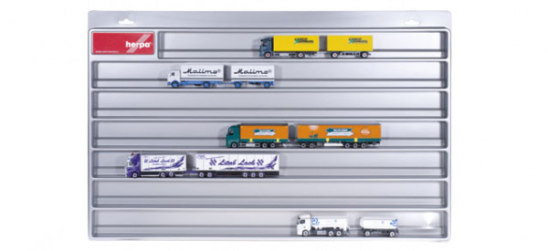 Herpa 029728 - Schaukasten, Vitrine für Sammler für LKW-Hängerzüge (überbreit), silber (70 cm x 45 c