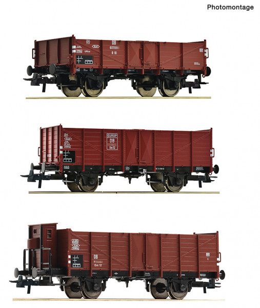 Roco 6600303 - DB 3er Set offene Güterwagen DB E3