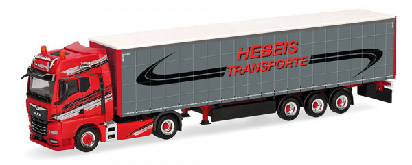 Herpa 320498 - MAN TGX GX Gardinenplanen-Sattelzug "Hebeis Transporte"
