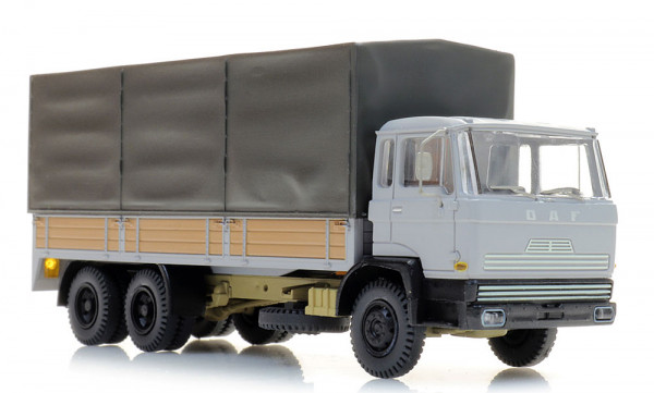 Artitec 487.051.15 - DAF Kipp-Fahrerhaus Kab A, Tandemachse Pritschen-LKW mit Plane, grau