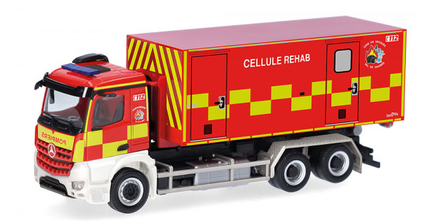 Herpa 099233 - Mercedes-Benz Arocs M Wechsellader-LKW 3achs "Pompiers Cellule Rehab" (B)