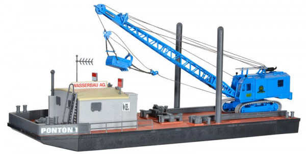 Kibri 39156 - Arbeitsponton mit MENCK Bagger M154 LC mit Schürfkübel, Bausatz