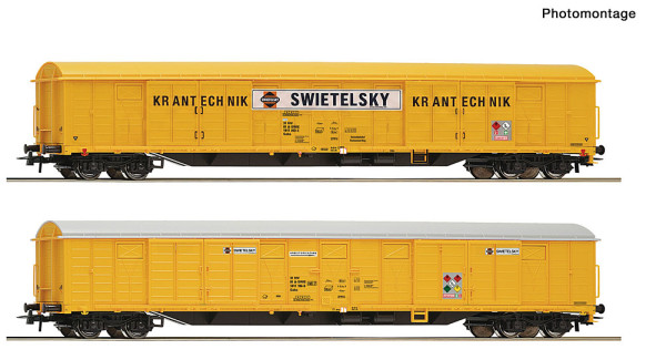 Roco 6600359 - EINSTELLER 2er Set Gedeckte Güterwagen Gabs RTS Swietelsky E6