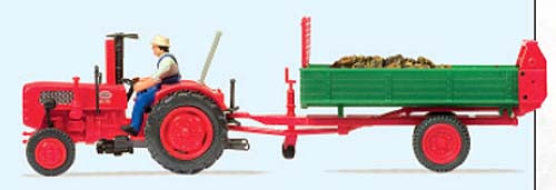 Preiser 17940 - Ackerschlepper Traktor Fahr mit Mähbalken und Einachs-Dungstreuer, Fertigmodell aus