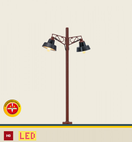 Brawa 84147 - H0 LED Holzmastleuchte Stecks. 2-fach