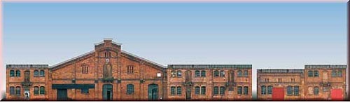 Auhagen 42506 - Halbrelief-Hintergrundkulisse Set mit 6 Industrie-Fassaden Gesamtlänge 679 mm