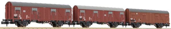 Liliput 260149 - DB 3er Set gedeckter Güterwagen Gbs braun Ep.4, mit Bretterwänden ohne Bühne