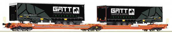 Roco 77403 - SBB Doppeltaschen-Gelenkwagen T3000e der Wascosa Ep.6, beladen mit 2x Auflieger "GATT"