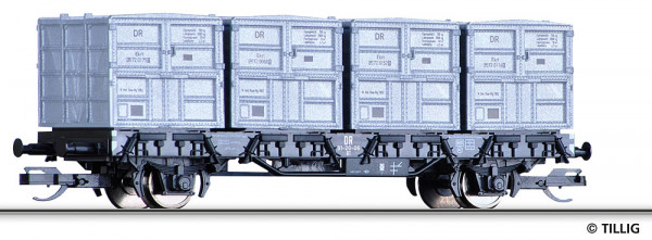 Tillig 14913 - DR Behältertransportwagen BT Ep.4, 4x "Haus-zu-Haus" Behälter