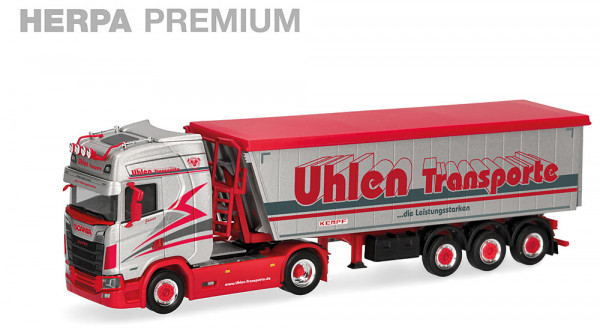 Herpa 961660 - HERPA PREMIUM "Uhlen Transporte" Scania CS 20 Hochdach Stöffelliner-Kippsattelauflieg