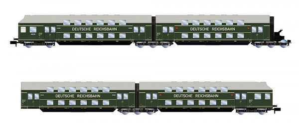 Arnold HN4520 - DR, 4-tlg. Doppelstockeinheit DB13ümpe, dunkelgrüne Farbgebung, „DEUTSCHE REICHSBAHN
