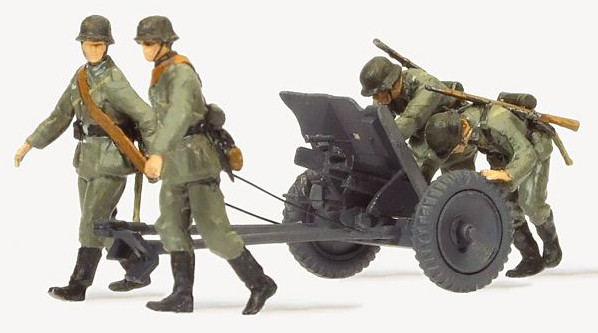 Preiser 16602 - Panzerabwehrkanone 3,7 cm PAK L/45 4 unbemalte Figuren Bausatz