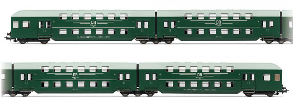 Rivarossi HR4393 - DR Set 4-teilig Doppelstock-Einheit ohne Steuerabteil grün Ep. 4, Dach gr