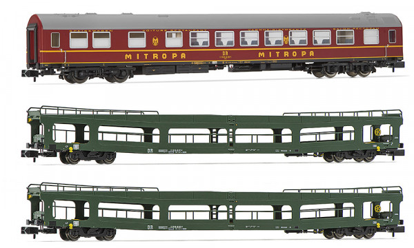 Arnold HN4424 - DR Set 3-teilig "Spree-Alpen-Express" Ep.4, 1x Speisewagen WR, 2x Autotransportwagen