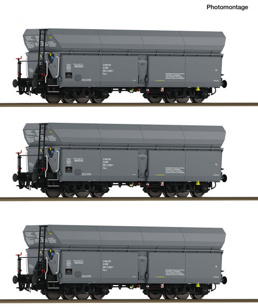 Roco 6600324 - PKP 3er Set Selbstentladewagen Wap PKP E4