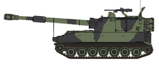 Artitec 6870154 - UK Panzer M109 A2 Fleckentarnlackierung, für Eisenbahntransport, Fertigmodell aus