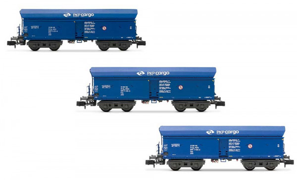 Arnold HN6565 - PKP Cargo Set 3-teilig Selbstentladewagen der Bauart Falls in blauer Farbgebung Ep.