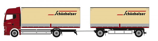 Herpa 962223 - MAN TGX GX Koffer-Hängerzug (Pritsche Plane gedruckt) "Schönholzer"