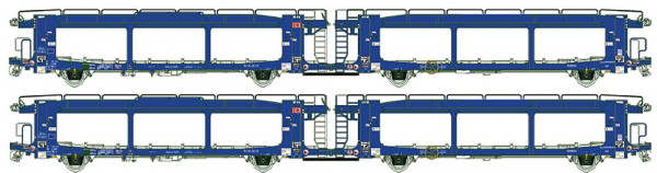 LSmodels 96152 - DB AG Set 2-teilig Doppel-Autotransportwagen Laaers blau Ep.6, "DB Cargo"