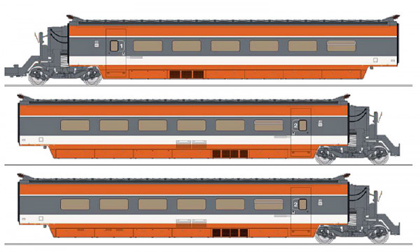 REE TGV-006SAC - SNCF Set 3-teilig TGV PSE Erweiterungsset Ursprungsausführing Ep.4, für AC-digital