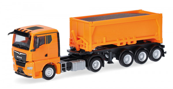 Herpa 321310 - MAN TGX GN Abraummulden-Sattelzug mit Ladegut, kommunalorange