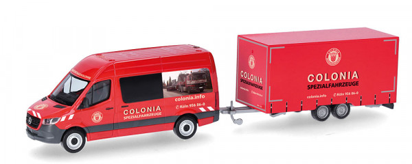 Herpa 098618 - Mercedes-Benz Sprinter 18 Halbbus Hochdach mit Tandemhänger "Colonia"