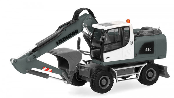 Herpa 320405 - Liebherr Mobilbagger A920 Litronic, grau/gelb (mit Anbaugeräten)