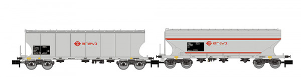 Arnold HN6740 - RENFE, 2-tlg. Set 4-achs. Getreidesilowagen „Ermewa“, graue Farbgebung, mit geraden