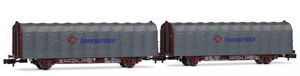 Arnold HN6711 - RENFE, 2-tlg. Set 2-Achs Schiebeplanenwagen, Typ Lis, mit modernem Transfesa-Logo, E