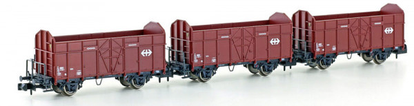 Hobbytrain H24302 - SBB Set offene Güterwagen Fbkk Holzwagen 3-teilig Ep.4, mit SBB-Logo
