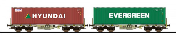 ESU 36609 - DB AG Containertragwagen Sgmmn Ep.6, 2x Container "Hyundai" + "Evergreen"