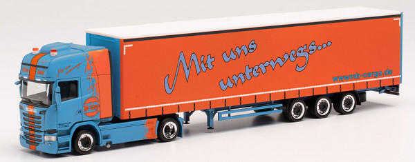 Herpa 314800 - Scania R `13 TL Lowliner-Gardinenplanen-Sattelzug "MB Cargo"