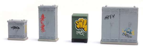 Artitec 387.376 - NL Schaltkästen mit Graffiti, Fertigmodell aus Resin, lackiert
